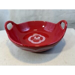 Temp-tations Doodle Doo 3QT Red Serving Bowl w Handles NEW‎ In Box 11" Oven